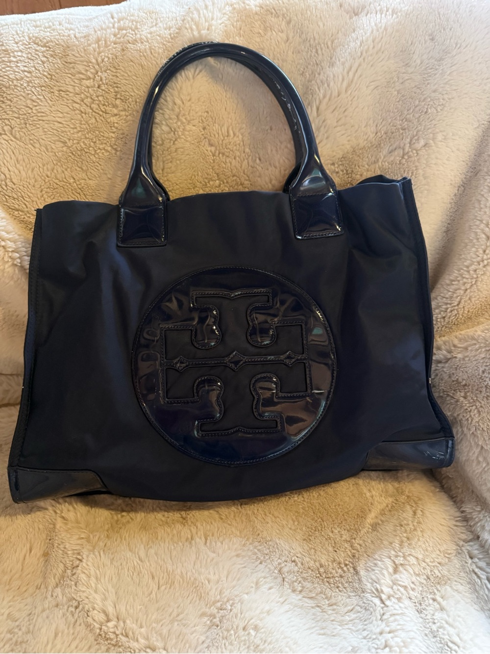 Tory Burch Ella Patent Tote Bag Navy Blue